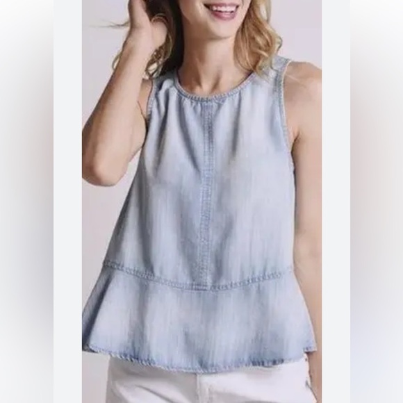 Anthropologie Cloth & Stone Chambray Peplum Open Back Sleeveless Top size S, EUC - Picture 2 of 6